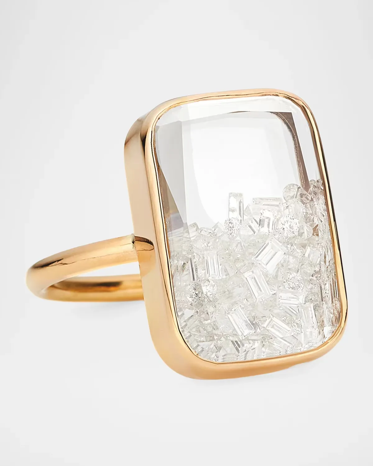 18K Gold Ring with Diamonds Enclosed in White Sapphire Kaleidoscope Shaker by Moritz Glik