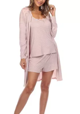 3 Piece Striped Pajama & Robe Set by White Mark