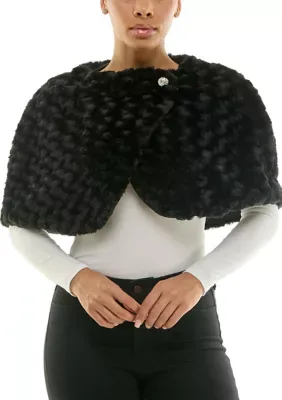 Wrap-Over Caplet Faux Fur Jacket by Nina