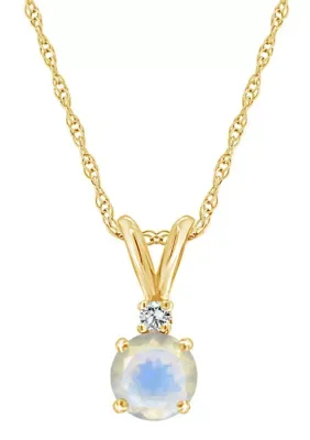 14K Yellow Gold 5mm Round Gemstone Diamond Accent Pendant Necklace by Belk & Co