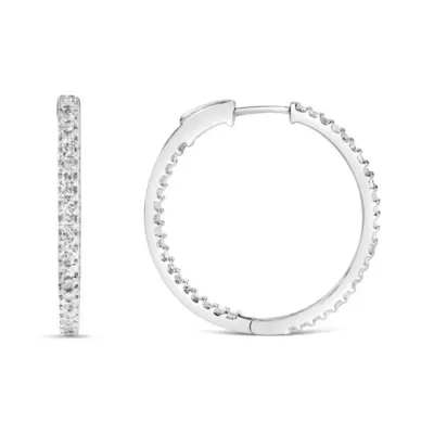 925 Sterling Silver 1.0 ct Princess Diamond Inside Out Hoop Earrings - 23 mm