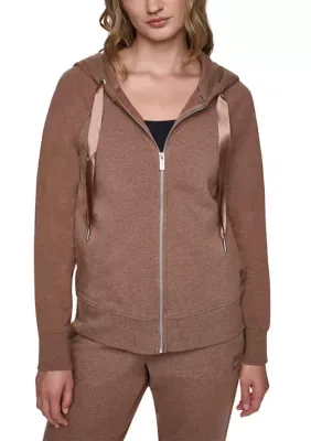 Sport Tonal Satin Ribbon Full Zip Hoodie by DKNY