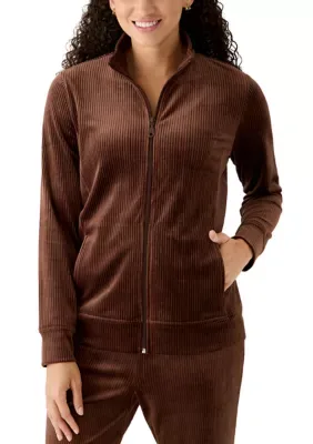 Velour Rib Zip Front Jacket