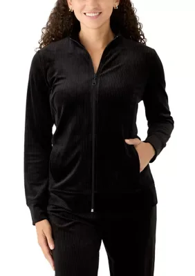 Velour Rib Zip Front Jacket