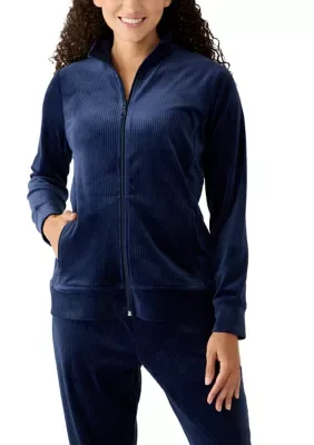 Velour Rib Zip Front Jacket