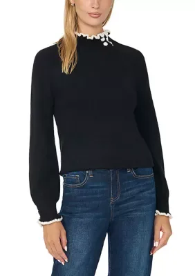 Long Sleeve Ruffle Neck Sweater by CeCe