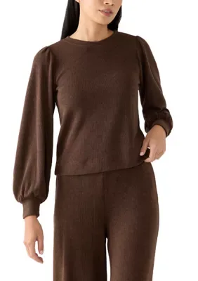 Puff Sleeve Rib Knit Top