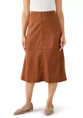 Faux Suede Seamed Midi Skirt by Fever