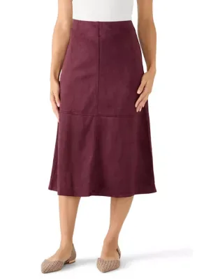 Faux Suede Seamed Midi Skirt