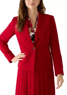 One-Button Notch Peplum Crepe Blazer
