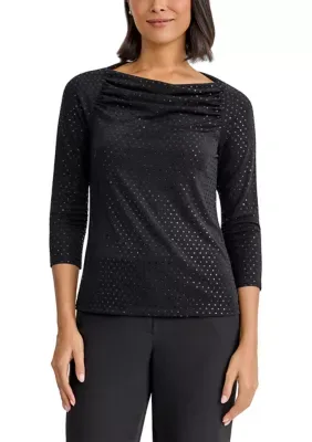 3/4 Sleeve Boat Neck Curtain Cowl Top by Kasper