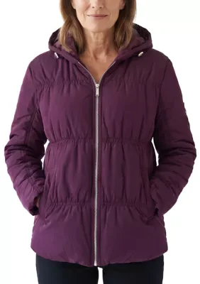 Ruched Puffer Jacket with Hood by Nicole Miller