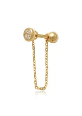 14K Solid Gold 18G Dangle Chain Cz Cartilage Stud by Zahav Jewelry