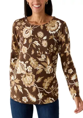 Long Sleeve Boat Neck Print Sweater by Kim Rogers