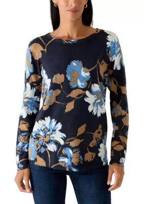Long Sleeve Boat Neck Print Sweater