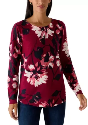 Long Sleeve Boat Neck Print Sweater