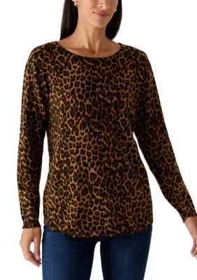 Long Sleeve Boat Neck Print Sweater