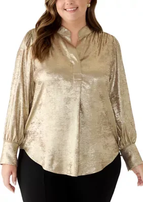 Long Sleeve V-Neck Metallic Blouse by Anne Klein