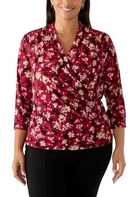 Faux Wrap 3/4 Sleeve V-Neck Top by Anne Klein