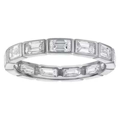 Jordan Blue NYC Lab Created Sterling Silver Emerald Cut 2.5Ct Lab Grown Diamond Bezel Eternity Band by Jordan