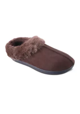 Microsuede Clog Slippers with Faux Fur by Isotoner