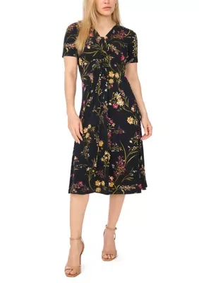 Floral Short Sleeve Midi Dress