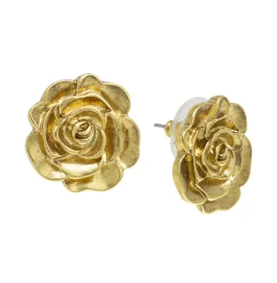 Tone Rose Button Earrings by 1928 Jewelry