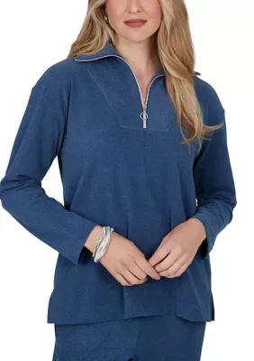 Zip Front Portrait Collar Luxe Rib Top by Ruby Rd