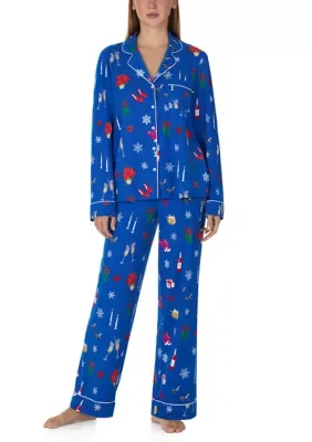 Long Sleeve Notch Collar Shirt and Pants Pajama Set