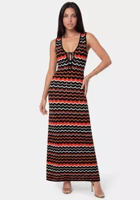 Stripe Crochet V-Neck Maxi Dress