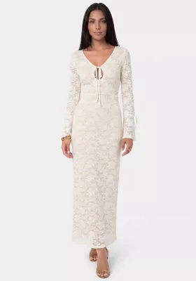 Lace Keyhole Long Sleeve Midi Dress by bebe