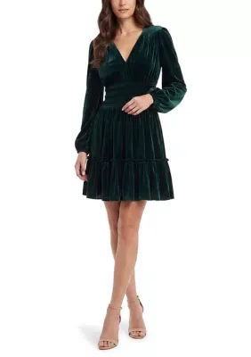 Ruched V-Neck Velvet Dress by Taylor
