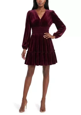 Ruched V-Neck Velvet Dress