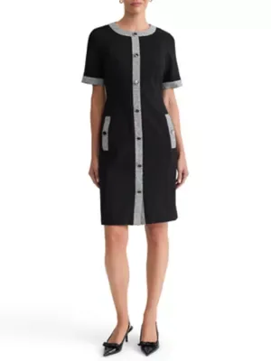 Short Sleeve Button Front Dress by Kasper