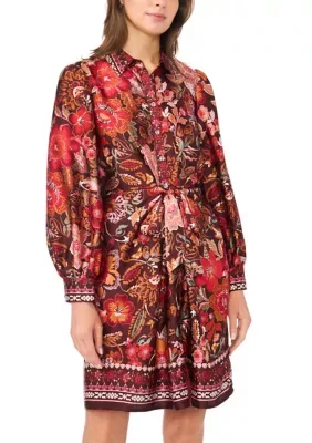 Floral Print Belted Shirt Dress by Msk
