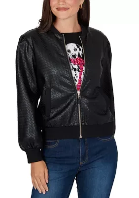 Basketweave Faux Leather Bomber Jacket by Ruby Rd