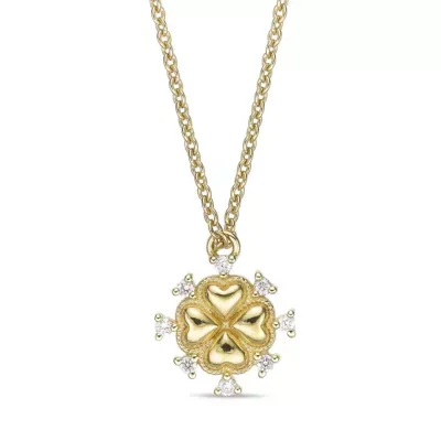 Lab Created Diamond Clover Pendant Necklace in 1 Micron Yellow Gold Plated Sterling Silver - 18 In by Brilliant Grown