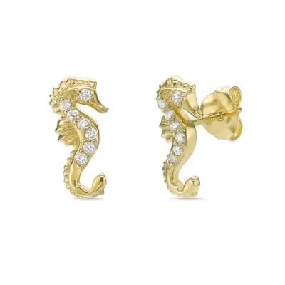 Lab Created Diamond Earrings in 1 Micron Yellow Gold Plated Sterling Silver by Brilliant Grown