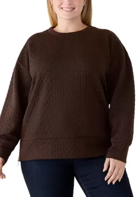Textured Side Zip Crew Neck Sweater by Sharagano