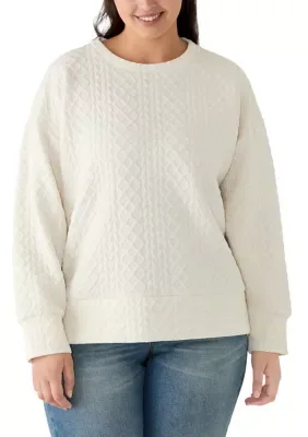 Textured Side Zip Crew Pullover by Sharagano