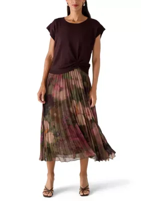 Short Sleeve Printed Chiffon 2Fer Maxi Dress by Robbie Bee
