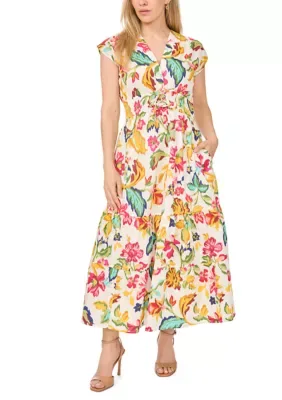 Petite Floral Tie-Front Tiered Maxi Dress by Msk