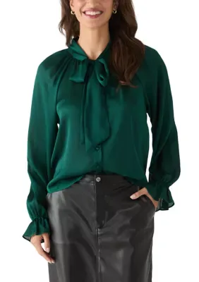 Tie Neck Blouson Sleeve Top by Oak & Trellis