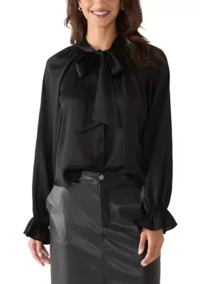 Tie Neck Blouson Sleeve Top