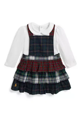 Cotton Bodysuit & Tiered Plaid Dress by Ralph Lauren