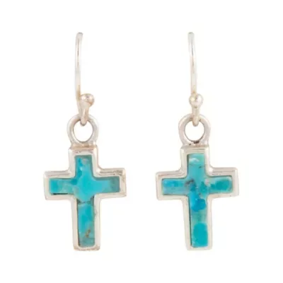 Touch of Blue Turquoise Silver Cross Earrings by Barse Jewelry