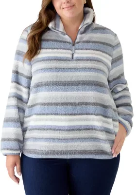 1/4 Zip Striped Sherpa Pullover by Olive  Oak
