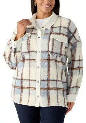 Button Front Plaid Sherpa Jacket by Olive  Oak
