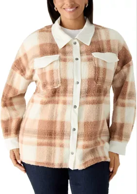 Button Front Plaid Sherpa Jacket