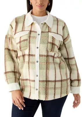 Button Front Plaid Sherpa Jacket